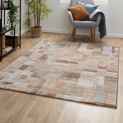 Produktbild von Steffensmeier Kurzflor Teppich Lauro Wohnzimmerteppich Kariert Taupe, Größe: 133x195 cm