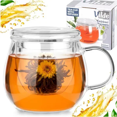 Produktbild von Glasbecher mit Deckel und Brüher 400ml