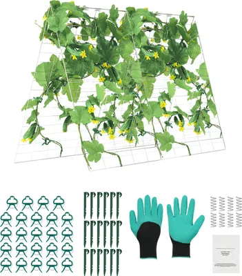 Obrázek produktu pro SucceBuy 88,9 x 139,7 cm – skládací sada opěr pro okurky, kovová zahradní opora pro popínavé rostliny, rajčata, cukety, vyvýšené záhony, venkovní použití