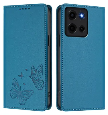 Image de Étui en cuir pour Motorola Moto G 5G 2025, motif papillon, étui à rabat avec porte-carte, bleu