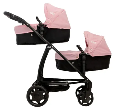 Produktbild von Joie Junior Evalite Twin Kinderwagen | Doppel-Kinderwagen in Pink und Schwarz | Puppenkinderwagen mit höhenverstellbarem Griff und verschiedenen Sitzoptionen | Ab 3 Jahren geeignet