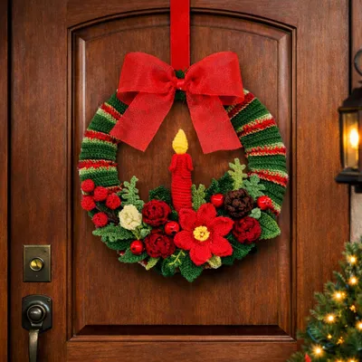 Produktbild von Weihnachtskranz Häkelset DIY Bastelset 30 cm mit Zubehör