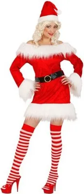 Imagen del producto de MISS SANTA, confeccionada en terciopelo y felpa (vestido, cinturón, sombrero). Talla L