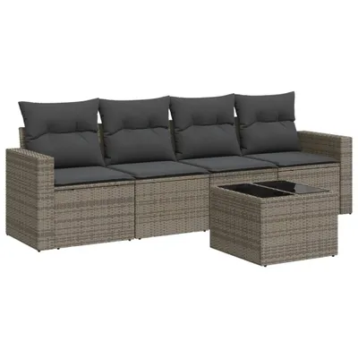 Produktbild von vidaXL 5-tlg. Garten-Sofagarnitur mit Kissen Grau Poly Rattan