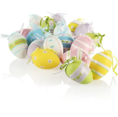 Produktbild von com-four® 18x Deko-Aufhänger Ostern - Ostereier aus Kunststoff zum Aufhängen - bunte Ostereier für den Osterstrauß mit Muster