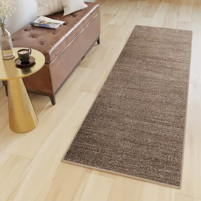 Produktbild von Läufer Teppich Meterware Flur Brücke Wohnzimmer Schlafzimmer Kurzflor Modern Design Meliert Braun Beige  120 x 590