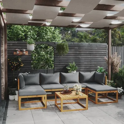 Zdjęcie produktu dla Maison Exclusive – 7-częściowy zestaw ogrodowy z poduszkami, wykonany z litego drewna akacjowego