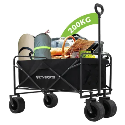 Produktbild von CITYSPORTS Bollerwagen Klappbarer All Terrain Max Load 200KG Patentiert Zusammenfaltbar Strandkarren mit großer Kapazität, für Sport, Einkauf, Camping