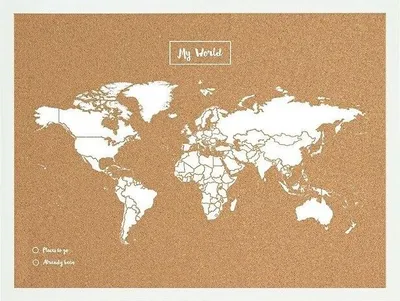 Image de Tableau d'affichage en liège Carte du monde 60x90cm avec impression de carte du monde en MDF blanc