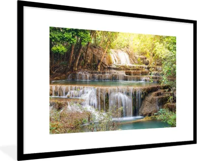 Produktbild von MuchoWow® Gerahmtes Poster Sonne - Wasserfall - Landschaft 90x60 cm - Poster mit Schwarzem Bilderrahmen Wandposter Rahmen Foto Bilder - Wanddekoration - Fotos