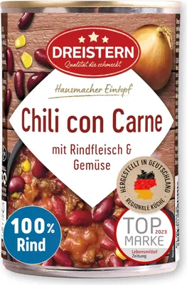 Immagine prodotto di Dreistern stufato al chili con carne con manzo e verdure 400g
