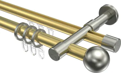 Produktbild von Interdeco Rundrohr-Innenlaufstange / Gardinenstange (Kombination) Messing-Optik / Edelstahl-Optik, Typ Prestige Luino (Kugel), 20 mm Ø 2-läufig, 520 cm