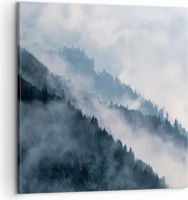 Produktbild von Bild auf Leinwand - Leinwandbild - Einteilig - Berge Nebel Bäume - 60x60cm - Wand Bild - Wanddeko - Wandbilder - Leinwanddruck - Bilder - Wanddekoration - Leinwand bilder - Wandbild - AC60x60-4429
