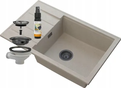 Produktbild von Granitan | Granitspüle LOUIS - Beige - Einbeckenküchenbecken mit Abtropffläche - Robuste Qualität