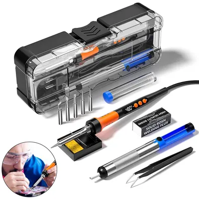 Produktbild von 90W Lötkolben Set LCD digital – 12-in-1 Lötkolben Kit Temperatur einstellbar 180-480°C | Inkl. 5 Lötspitzen