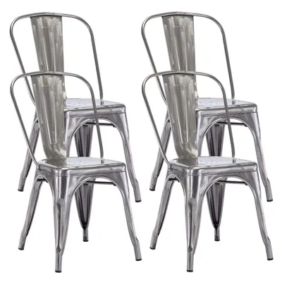 Produktbild von 4x Küchenstuhl Stuhl Esszimmerstuhl aus METALL Sitzfläche aus Holz stapelbar, Farbe:Metallic, Material:Metall