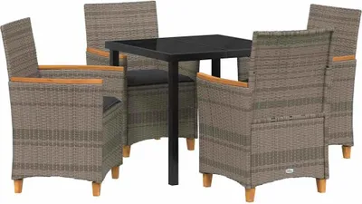 Image de vidaXL Ensemble de jardin 5 pcs Gris Poly-Rotin