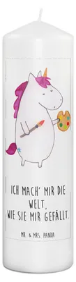Produktbild von Mr. & Mrs. Panda Kerze Einhorn Künstler 29 x 8 cm XL - Weiß - Geschenk, Einhörner, Blockkerze, Farbe, Stumpenkerze, Bedruckte, Erinnerungslicht, Wachskerze, Unicorn, Welt