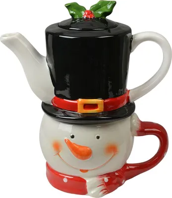 Produktbild von Clayre & Eef Tea for One Schneemann 525 ml Weiß Keramik