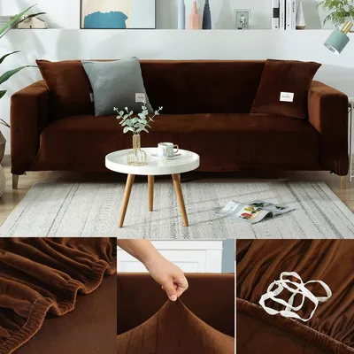 Obrázek produktu pro Topchances Stretch Sofa Cover Couch Cover 1/2/3/4 Seater Thick Velvet Sofa Slipcovers Elastický protiskluzový potah na pohovku Ochrana nábytku (hnědá, 1 místo, 90-140 cm)
