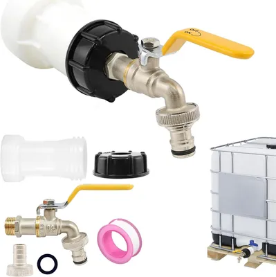Produktbild von IBC Tankzubehör Set, mit 1/2 Zoll Auslaufhahn, S60x6 Gewinde, für 1000 Liter Wassertank