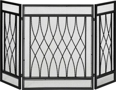 Image de Pare-étincelles pour cheminée - Paravent de cheminée pliable - 3 panneaux - 126×3×80 cm - montage nécessaire