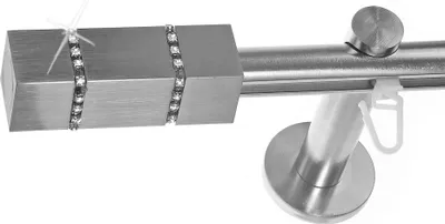 Produktbild von BASIT® Innenlauf Gardinenstange Edelstahl Look 16mm Wandträger 1-läufig modern Kristall H70 E27