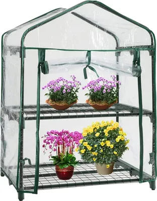 Produktbild von Wasserdichte Mini-Gewächshausabdeckung, Tragbare PVC Faltbare 2 Regale Treibhaus mit aufrollbarem Reißverschluss, 69cm L x 49cm W x 92cm H