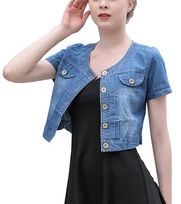 Produktbild von ONLY Faith Sommer Damen Rundhals Jeansjacke Kurzarm Jeansmantel Tops, Dunkelblau