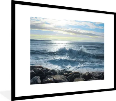 Produktbild von MuchoWow® MuchoWow® Gerahmtes Poster Meer - Steine - Sonne 80x60 cm - Poster mit zchwarzem Bilderrahmen - Schlafzimmer-Dekorationen - Fotoposter