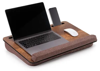 Image de Tablette d'ordinateur portable en bois avec coussin pour plus de confort