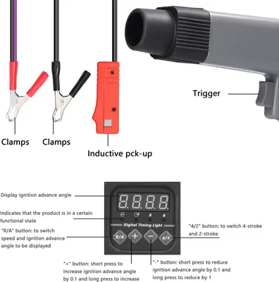 Productafbeelding van 12V Professionele digitale display, inductieve timinglamp voor auto's, motorfietsen en benzinemotoren. Detecteert en diagnosticeert de ontstekingstijd van auto's en motorfietsen