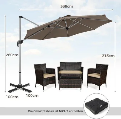 Image de Parasol Ø 330 cm avec manivelle & UPF 50+ et Parasol déporté rotatif à 360°, parasol de jardin marron