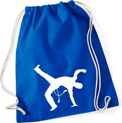 Produktbild von Huuraa Turnbeutel Capoeira Silhouette 12 Liter Bright Royal Baumwolle Rucksack Geschenkidee
