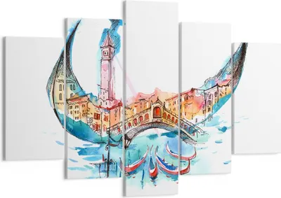 Produktbild von Bild auf Leinwand - Leinwandbild - Gondel Gondoliere illustration Kultur - 150x100cm - Wand Bild - Wanddeko - Leinwanddruck - Bilder - Kunstdruck - Leinwand bilder - Wandkunst - EA150x100-3039