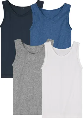 Produktbild von SES 4er Pack Unterhemden Jungen in 4 Farben 140 / Unterhemden für Jungen aus Baumwolle/ärmelloses Unterhemd Kinder/blau & graues Achselshirt Jungen