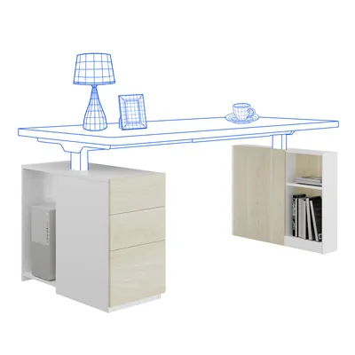 Produktbild von FLEXISPOT Schreibtischcontainer-Set für höhenverstellbare Schreibtische, 3 Schubladen, offenes Regal, integriertes PC-Fach, 74 x 33,3 x 60 cm, Weiß
