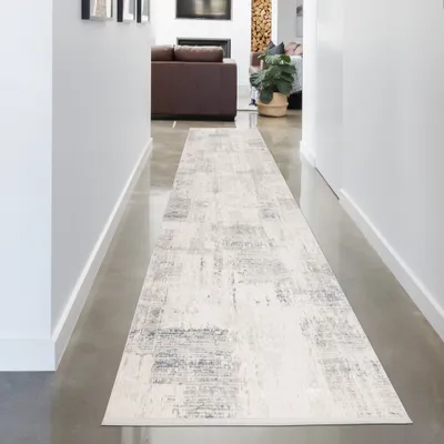 Produktbild von Eleganter Wohnzimmer-Teppich | glänzend | in blau-weiß Größe - 80 x 300 cm