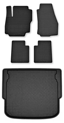 Image de Tapis en caoutchouc + bac de coffre pour Ford Mondeo MK4 2007-2012 (hayon, avec roue de secours) – 5 pièces, noirs, semi-universel, adapté