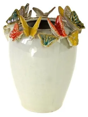 Immagine prodotto di Vaso a forma di farfalla - Vetroceramica - 18,5 cm - Decorazione bianca