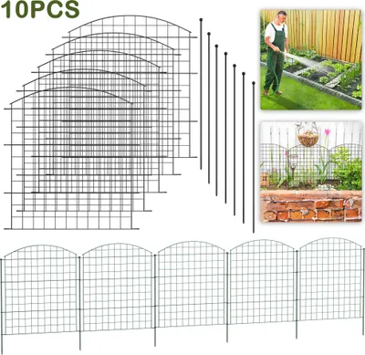 Produktbild von UISEBRT Teichzaun Metall Anthrazit, 10er Set Steckzaun mit Befestigungsstäben, flexibler Gartenzaun für Teich, Hunde & Kleintiere, DIY Zaunsystem 78 cm