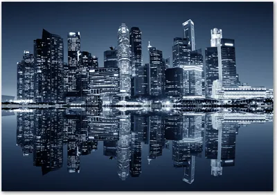 Produktbild von Tulup® Glas-Bild - 100 x 70 - Wandbild aus Glas - Wandkunst - Wandbild hinter gehärtetem Sicherheitsglas - Sehenswürdigkeiten & Architektur - Singapur bei Nacht - Schwarzweiß