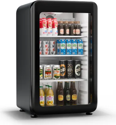 Image de Klarstein Audrey Evo Réfrigérateur à boissons - 95 L, Porte à double vitrage, Éclairage LED, Température 0-10°C, Design rétro, , Pieds réglables, Noir