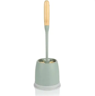 Image de Brosse de toilettes en plastique avec support, gris/vert