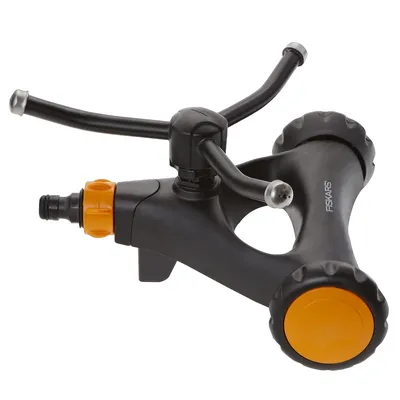 Produktbild von Fiskars Wirbelsprinkler Metall mit Rädern, 13 m², Schwarz, Orange