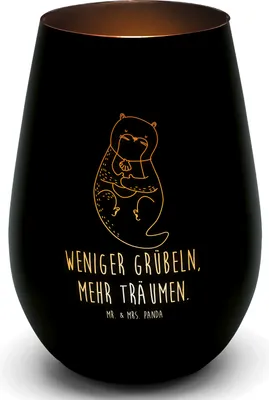 Produktbild von Mr. & Mrs. Panda Laterne Otter Muschel - Schwarz - Geschenk, Kerzenhalter, Windlicht Glas, Grübeln, Optimistisch, Seeotter, Träumen, Positiv, Büro, Teelichthalter