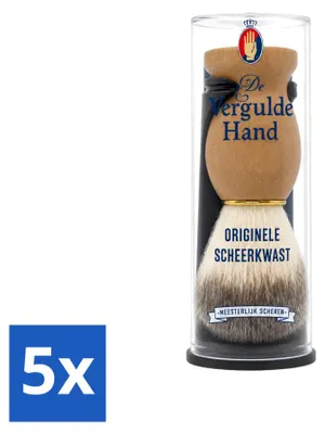 Productafbeelding van 5 x Scheerkwast "De Vergulde Hand" met houder - Voordeelverpakking - 5 stuks