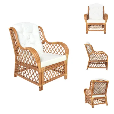 Produktbild von vidaXL Sessel mit Kissen Hellbraun Natur-Rattan und Leinen -  Sofas
