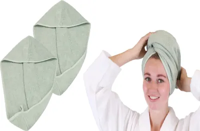 Produktbild von Betz 2 Stück Frottee Haarturban BERLIN Turban mit Knopf 100% Baumwolle Farbe jade