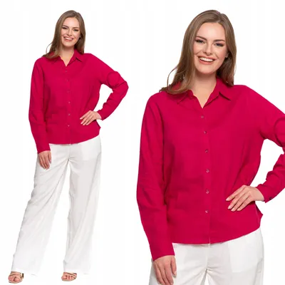 Produktbild von Damen-Leinenbluse mit langen Ärmeln, leicht, klassisch, bequem, MORAJ M ROT
